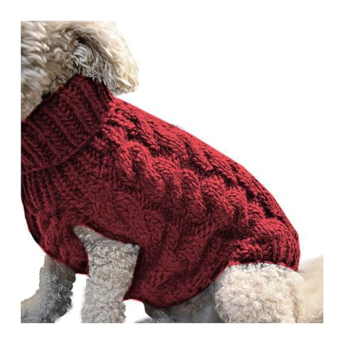 Kleiner Hundepullover, modischer Haustierpullover für Hunde, Herbst und Winter, klassischer Rollkragen, dicke warme Kleidung für Chihuahua, Bulldogge, Dackel, Mops, Yorkie (groß, rot) von eLymwoo