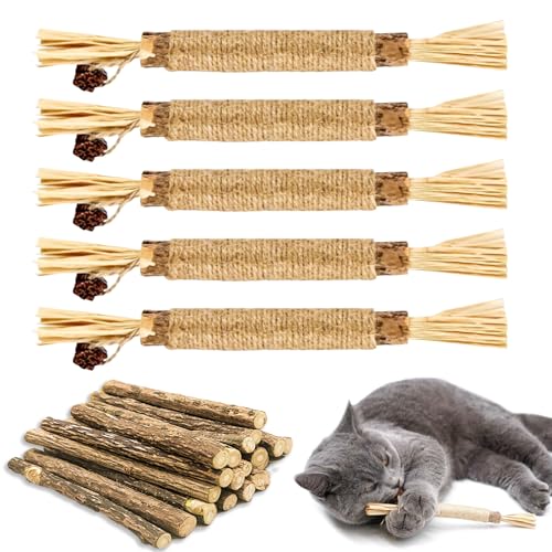 ePicsoa 25-er Set Katzenminze Sticks, 20 Matatabi Kausticks, 5 Katzenminze Spielzeug, Matatabi Sticks Katzen Kaustangen, Katzen Kauhölzer Sticks, Katzensticks für Katzen Zahnpflege & Gegen Mundgeruch von ePicsoa