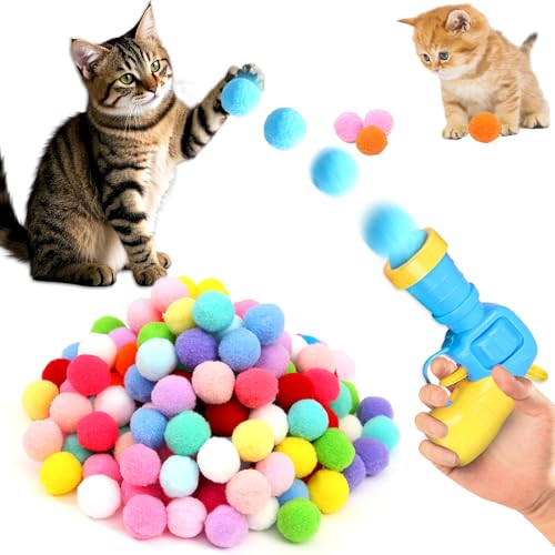 ePicsoa Interaktives Katzenspielzeug 200 Bälle, Weiche Katzenbälle, Kätzchen Pompon Spielzeug Bälle mit Katzenspielzeug-Werfer Cat Toy Ball Spielzeug für Katzen Hunde Indoor ePicsoa Interaktives Katzenspielzeug 200 Bälle, Weiche Katzenbälle, Kätzchen Pompon Spielzeug Bälle mit Katzenspielzeug-Werfer Cat Toy Ball Spielzeug für Katzen Hunde Indoor von ePicsoa