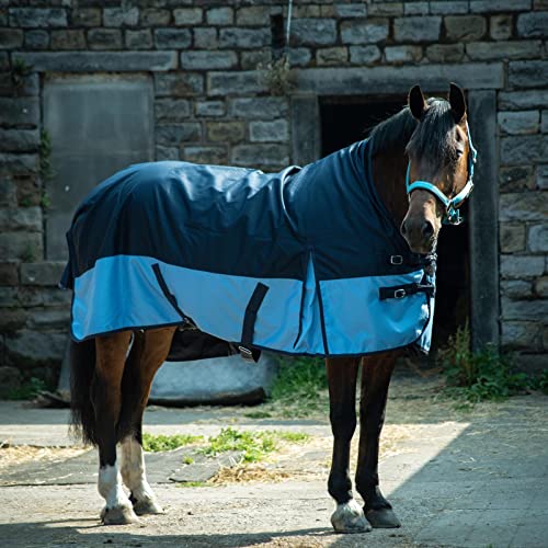 eQuitack Your Passion Is Our Mission Outdoor Winterdecke Turnout 100% Wasserdicht 600D 50G Fulling Navy/Baby Blue - 155cm von eQuitack Your Passion Is Our Mission
