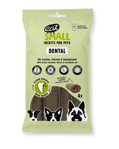 EAT SMALL Dental Zahnpflege Sticks 160g, 1x4 Snacks mit Insekten, nachhaltig, hypoallergen, glutenfrei, pflegt die Zähne, Knabberspaß für deinen Hund, für eine bessere Maulhygiene von eat small