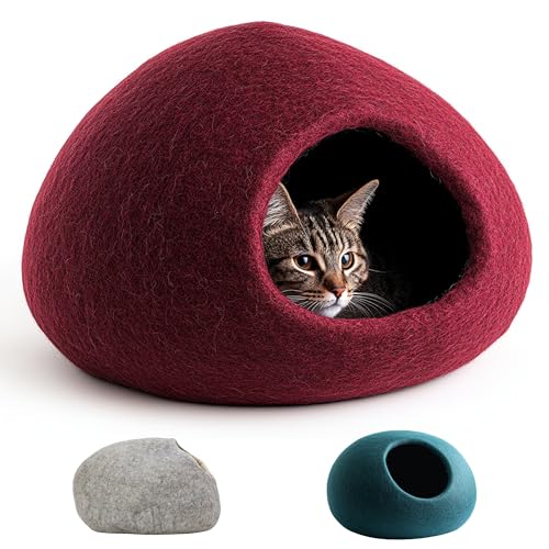 Katzenhöhle Kuschelhöhle Katzenhaus Katzenbett XL – auch für große Katzen – außen robust & innen kuschelig weich – handgemacht aus neuseeländischer Wolle – Bordeauxrot Katzenhöhle Kuschelhöhle Katzenhaus Katzenbett XL – auch für große Katzen – außen robust & innen kuschelig weich – handgemacht aus neuseeländischer Wolle – Bordeauxrot von ecocasa