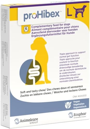 ecuphar proHibex Chews L > 25 kg | 6 Stück | Ergänzungsfuttermittel für große Hunde | Zur Verbesserung der normalen Darmfunktion und Kotkonsistenz | Mit Pro/- und Präbiotika ecuphar proHibex Chews L > 25 kg | 6 Stück | Ergänzungsfuttermittel für große Hunde | Zur Verbesserung der normalen Darmfunktion und Kotkonsistenz | Mit Pro/- und Präbiotika von ecuphar