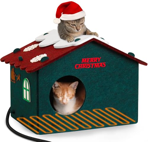 Weihnachten Beheiztes Katzenbett Innen, Niedliche Filzkatzenbetten für Indoor-Katzen mit Weihnachtsdekorationen, Kratzfeste Katzenhäuser für Indoor-Katzen, Katzenbetthöhle mit beheiztem Pad Weihnachten Beheiztes Katzenbett Innen, Niedliche Filzkatzenbetten für Indoor-Katzen mit Weihnachtsdekorationen, Kratzfeste Katzenhäuser für Indoor-Katzen, Katzenbetthöhle mit beheiztem Pad von eekkii