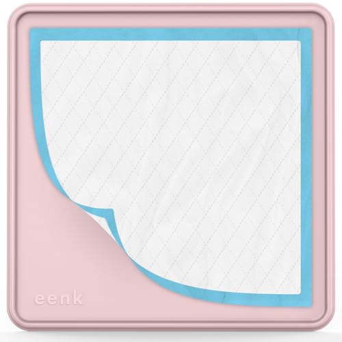 Pee Pad Tray Holder for Dogs - No Spill Raised Lip High Edge Silicone Mat, Extra Thick and Non-Slip for Indoor Floor Protection, Fits Up to 63.5 x 63.5 cm Square Potty Training Pads (Large, Pink) | von eenk