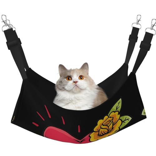 Haustier-Käfig-Hängematte mit Herz und Blumen, warme Haustier-Hängematte, weiche hängende Katzenbett-Matte, Winter, warm Haustier-Käfig-Hängematte mit Herz und Blumen, warme Haustier-Hängematte, weiche hängende Katzenbett-Matte, Winter, warm von eeprty