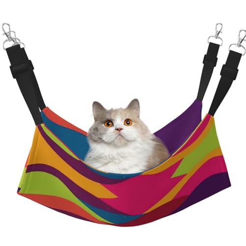 Haustierkäfig-Hängematte, mit Winkvorlage, bunte Kurven, warme Haustier-Hängematte, weiche hängende Katzenbett-Matte, Winter, warm Haustierkäfig-Hängematte, mit Winkvorlage, bunte Kurven, warme Haustier-Hängematte, weiche hängende Katzenbett-Matte, Winter, warm von eeprty