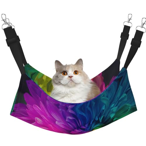 eeprty Schöne Hängematte für Haustierkäfig, Motiv: Regenbogenblumen, Chrysanthemen, warme Haustier-Hängematte, weiche Hängematte für den Winter, warm eeprty Schöne Hängematte für Haustierkäfig, Motiv: Regenbogenblumen, Chrysanthemen, warme Haustier-Hängematte, weiche Hängematte für den Winter, warm von eeprty