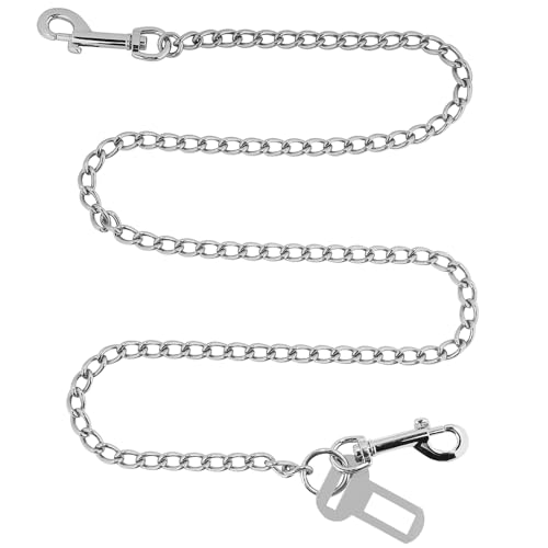 EFUTURETIME Bissfest Hundeleine Kette Edelstahl 125cm Hundegurt fürs Auto, Hundeanschnaller Antibeissleine Leine für Kleine/Große Hunde, Katzen von efuturetime
