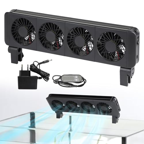 efuturetime Aquarium Lüfter 12W, 5 regelbare Geschwindigkeiten, geräuscharm, Klemm Aquariumlüfter mit Timer für 70cm Aquarium, 4 Lüfter von efuturetime