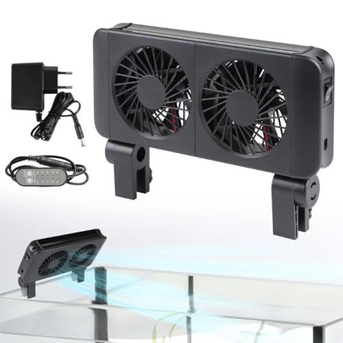 efuturetime Aquarium Lüfter 6W, 5 regelbare Geschwindigkeiten, geräuscharm, Klemm Aquariumlüfter mit Timer für 50cm Aquarium, 2 Lüfter von efuturetime