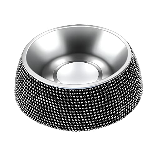 Hundenäpfe, Edelstahl-Futternäpfe mit glitzernden Strasssteinen, Haustiernäpfe, Futternäpfe, Wasser-Futterspender mit Rutschfester(320 ml, 1 Stück, schwarz) von eing