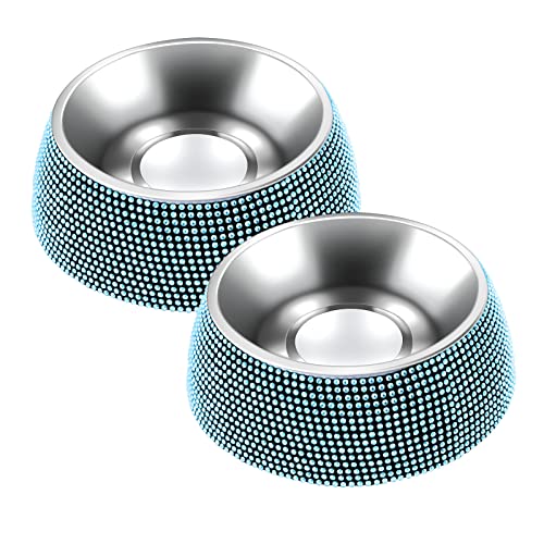 Hundenäpfe, Edelstahl-Futternäpfe mit glitzernden Strasssteinen, Haustiernäpfe, Futternäpfe, Wasser-Futterspender mit Rutschfester (320 ml, 2 Stück, blau) von eing
