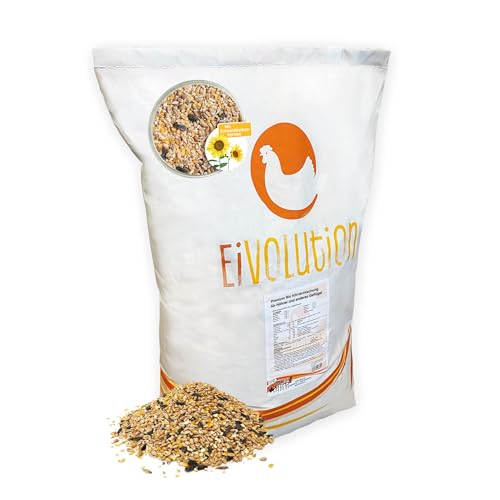 eivolution 28 kg Premium Bio Körnermischung für Hühner & Geflügel – Energiereiches Futter mit Weizen, Mais, Gerste, Sonnenblumenkernen, Muschelgrit – Für Legehennen, Gänse, Enten, Wachteln von eivolution