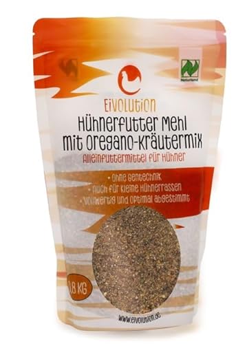 Eivolution Bio-Hühnerfutter Legemehl mit Oregano-Kräutermix 800g – Probiergröße - Vollwertiges Alleinfutter für Legehennen, Wachteln und Geflügel – Natürlich, Gesund & Lecker von eivolution