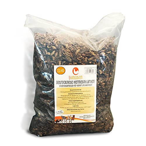 Eivolution Soldatenfliegenlarven getrocknet - 2,5kg - Reich an Protein - Hochwertiges Insektenfutter für Hühner - auch geeignet als Vogel-, Fisch oder Wachtelfutter Eivolution Soldatenfliegenlarven getrocknet - 2,5kg - Reich an Protein - Hochwertiges Insektenfutter für Hühner - auch geeignet als Vogel-, Fisch oder Wachtelfutter von eivolution