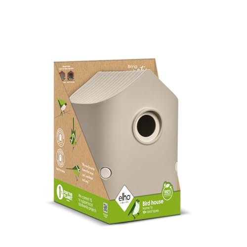 Elho Cosy Bird House 18cm - Vogelhaus - für über 11 Arten - 100% Recyceltem Plastik - L17.6 x B18 x H23 cm - Beige/Pilzbeige von elho