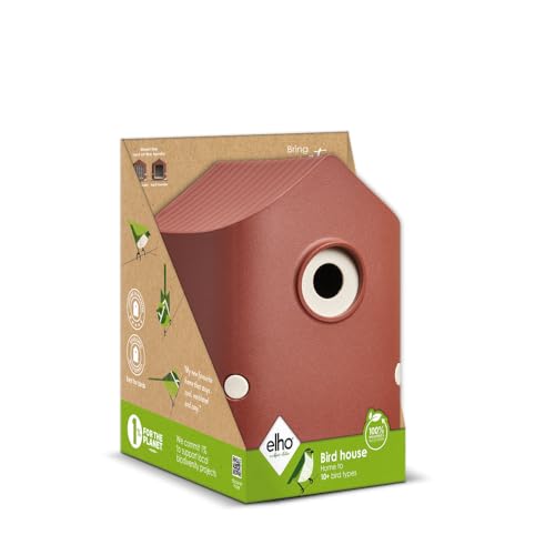 Elho Cosy Bird House 18cm - Vogelhaus - für über 11 Arten - 100% Recyceltem Plastik - L17.6 x B18 x H23 cm - Rot/Toskanisches Rot von elho