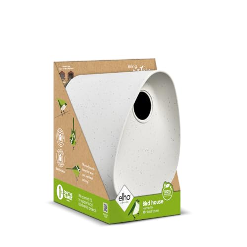 Elho Essential Bird House 18cm - Vogelhaus - für über 11 Arten - 100% Recyceltem Plastik - L18 x B21.1 x H23 cm - Grau/Faseriges Grau von elho