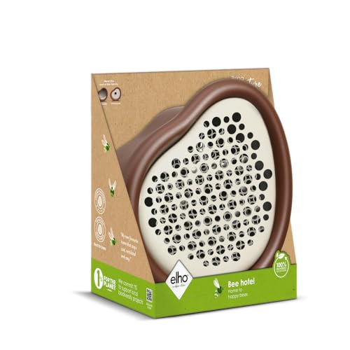 Elho Organic Bee Hotel 25cm - Insektenhotel für Bienen - 100% Recyceltem Plastik - L27.4 x B16.8 x H25.4 cm - Braun/Kastanien Braun von elho