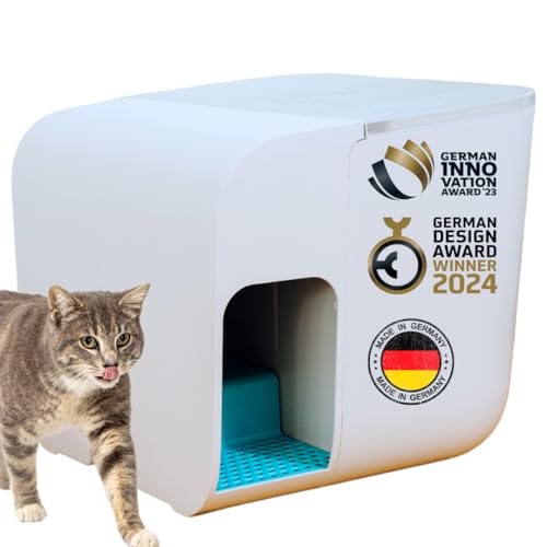 elly&bruce XL Katzenklo Cloou (White Edition)| Katzenklo mit Deckel & Streuauffang-Treppe | Katzentoilette hohe Wanne geschlossen | Auch für Stehpinkler | Für weniger Streu in deiner Wohnung von elly&bruce