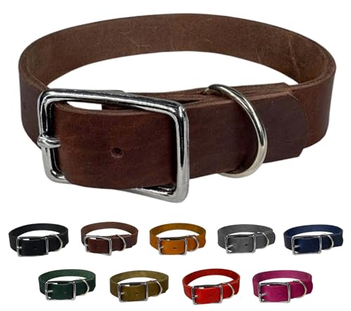 Hunde Halsband Fettleder Silber/XS - XXL für kleine & große Hunde/verstellbar/Flaches Halsband in verschiedenen Breiten (Braun, S (36-42cm) Breite: 15mm) von elropet