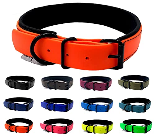 Hundehalsband Biothane Softshell unterlegt kleine Hunde / große Hunde verstellbar Black Edition (S 40-45 cm, Neonorange) von elropet