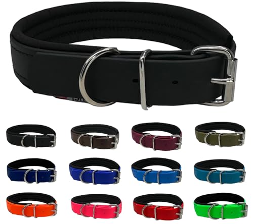 Hundehalsband Biothane verstellbar/mit Softshell gepolstert/S - XXL/Edelstahlbeschläge/wasserfest & waschbar/kleine & Grosse Hunde (Schwarz, L (50-55cm)) von elropet