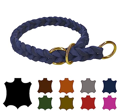 Hundehalsband Fettleder/Halsband ZugStopp Messing/kleine Hunde & große Hunde / 15mm / 20mm / 25mm / XXS - XL (35 Breite: 25mm, Marineblau) von elropet