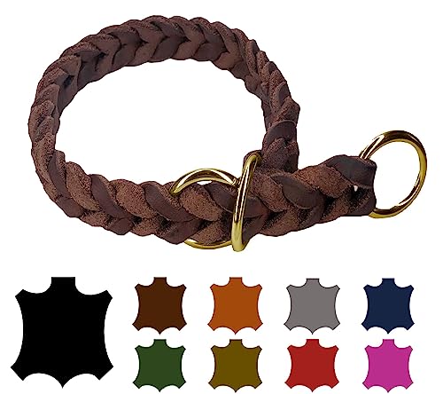 Hundehalsband Fettleder/Halsband ZugStopp Messing/kleine Hunde & große Hunde / 15mm / 20mm / 25mm / XXS - XL (65 Breite: 25mm, Braun) von elropet