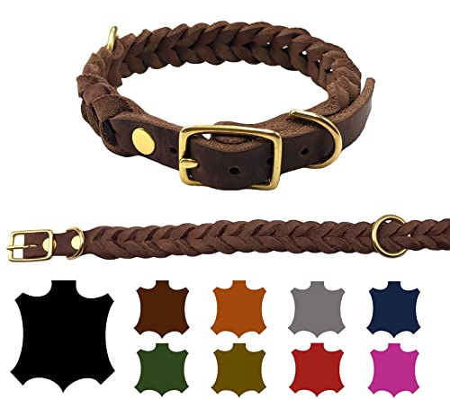 Hundehalsband Fettleder große Hunde verstellbar Messing handgeflochten Made IN Germany Lederhalsband (XXXL 57cm-63cm Breite:25mm, Braun) von elropet