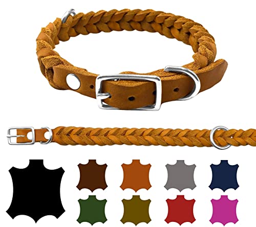 Hundehalsband Fettleder kleine Hunde/große Hunde verstellbar handgeflochten Made IN Germany (XXXL 57cm-63cm Breite:25mm, Cognac) von elropet