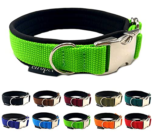 Hundehalsband Softshell unterlegt verstellbar für kleine Hunde & große Hunde S / M / L / XL (M 41cm - 48cm Breite: 35mm, Neongrün) von elropet