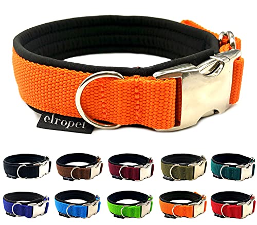 Hundehalsband Softshell unterlegt verstellbar für kleine Hunde & große Hunde S / M / L / XL (M 41cm - 48cm Breite: 35mm, Orange) von elropet