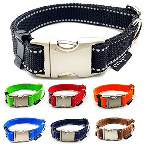 Hundehalsband reflektierend für kleine/mittlere/große Hunde verstellbar S - L/Breite 20mm oder 25mm (S 30 cm - 40cm Breite: 25mm, Neongrün mit Reflektoren) von elropet