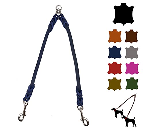 Doppelleine für 2 Hunde/Koppelleine Fettleder/Verbindungsleine Kleine und Große Hunde (45cm Breite: 8mm, Marineblau) von elropet
