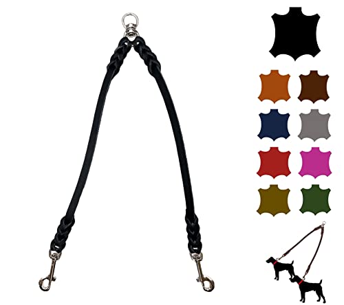Doppelleine für 2 Hunde/Koppelleine Fettleder/Verbindungsleine Kleine und Große Hunde (45cm Breite: 8mm, Schwarz) von elropet