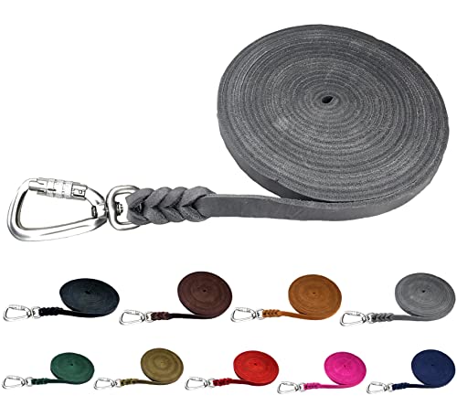Hundeleine Fettleder Schleppleine große Hunde 1m / 2m/ 3m / 5m / 10m / 15m / 20m Lederleine 15mm breit (Grau, 5m OHNE Handschlaufe) von elropet