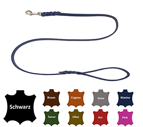 Hundeleine Fettleder kleine Hunde/große Hunde MIT Handschlaufe Made IN Germany 1m - 5m (1,5m X 12mm, Marineblau) von elropet