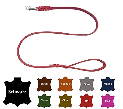 Hundeleine Fettleder kleine Hunde/große Hunde MIT Handschlaufe Made IN Germany 1m - 5m (5,0m X 12mm, Rot) von elropet