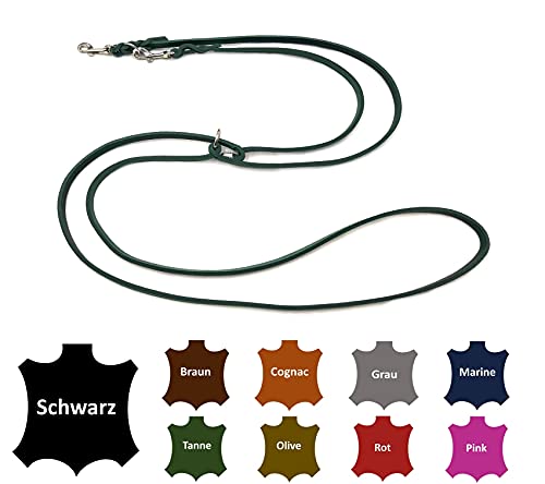 Hundeleine Fettleder kleine Hunde/große Hunde 2m / 2,40m / 2,80m / 3,50m / 5m Doppelleine verstellbar (2,40m X 12mm, Tannengrün) von elropet