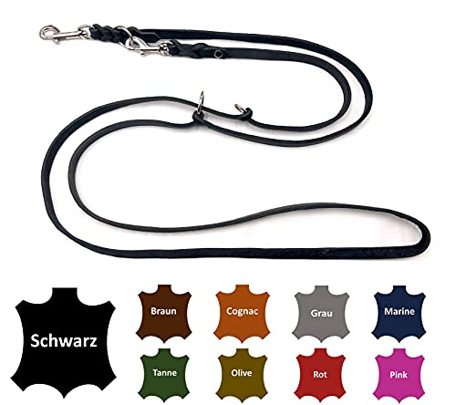 Hundeleine Fettleder kleine Hunde/große Hunde 2m / 2,40m / 2,80m / 3,50m / 5m Doppelleine verstellbar (2m X 12mm, Schwarz) von elropet