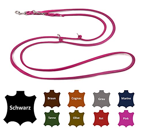 Hundeleine Fettleder kleine Hunde/große Hunde 2m / 2,40m / 2,80m / 3,50m / 5m Doppelleine verstellbar (3,50m X 8mm, Pink) von elropet