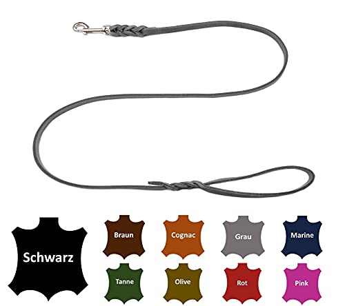 Hundeleine Fettleder kleine Hunde/große Hunde MIT Handschlaufe Made IN Germany 1m - 5m (1,0m X 12mm, Grau) von elropet
