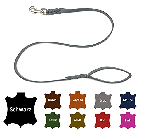 Hundeleine Fettleder kleine Hunde/große Hunde MIT Handschlaufe Made IN Germany 1m - 5m (1,25m X 15mm, Grau) von elropet