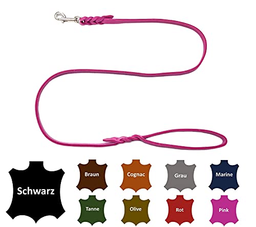 Hundeleine Fettleder kleine Hunde/große Hunde MIT Handschlaufe Made IN Germany 1m - 5m (1,5m X 12mm, Pink) von elropet