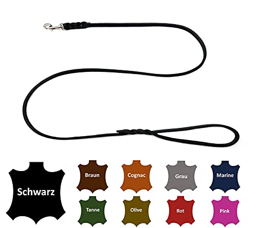 Hundeleine Fettleder kleine Hunde/große Hunde MIT Handschlaufe Made IN Germany 1m - 5m (2,5m X 8mm, Schwarz) von elropet