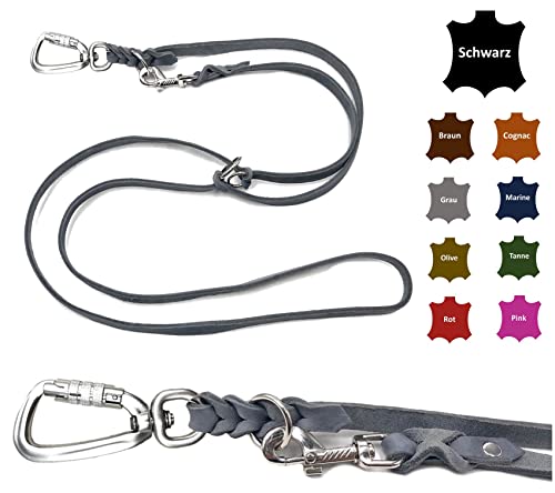 Hundeleine Fettleder mit Sicherheitshaken + Edelstahlringe/Hundeleine große Hunde/Hundeleine Leder bis 100Kg (Grau, 5m) von elropet