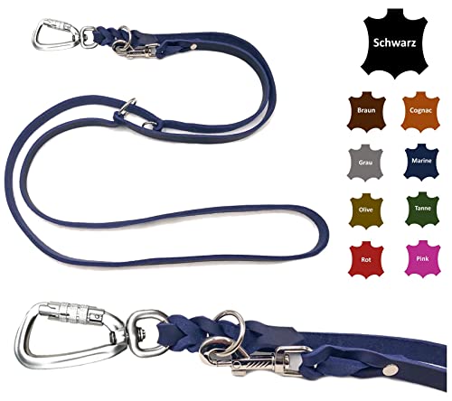 Hundeleine Fettleder mit Sicherheitshaken + Edelstahlringe/Hundeleine große Hunde/Hundeleine Leder bis 100Kg (Marineblau, 3,50m) von elropet