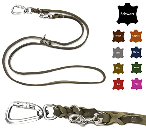 Hundeleine Fettleder mit Sicherheitshaken + Edelstahlringe/Hundeleine große Hunde/Hundeleine Leder bis 100Kg (Olivegrün, 3,50m) von elropet